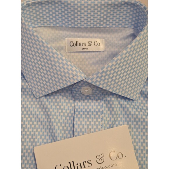 NWT Collars & Co Mens S Dress Collar Polo Shirt Light Blue Geo Pattern - Picture 5 of 7